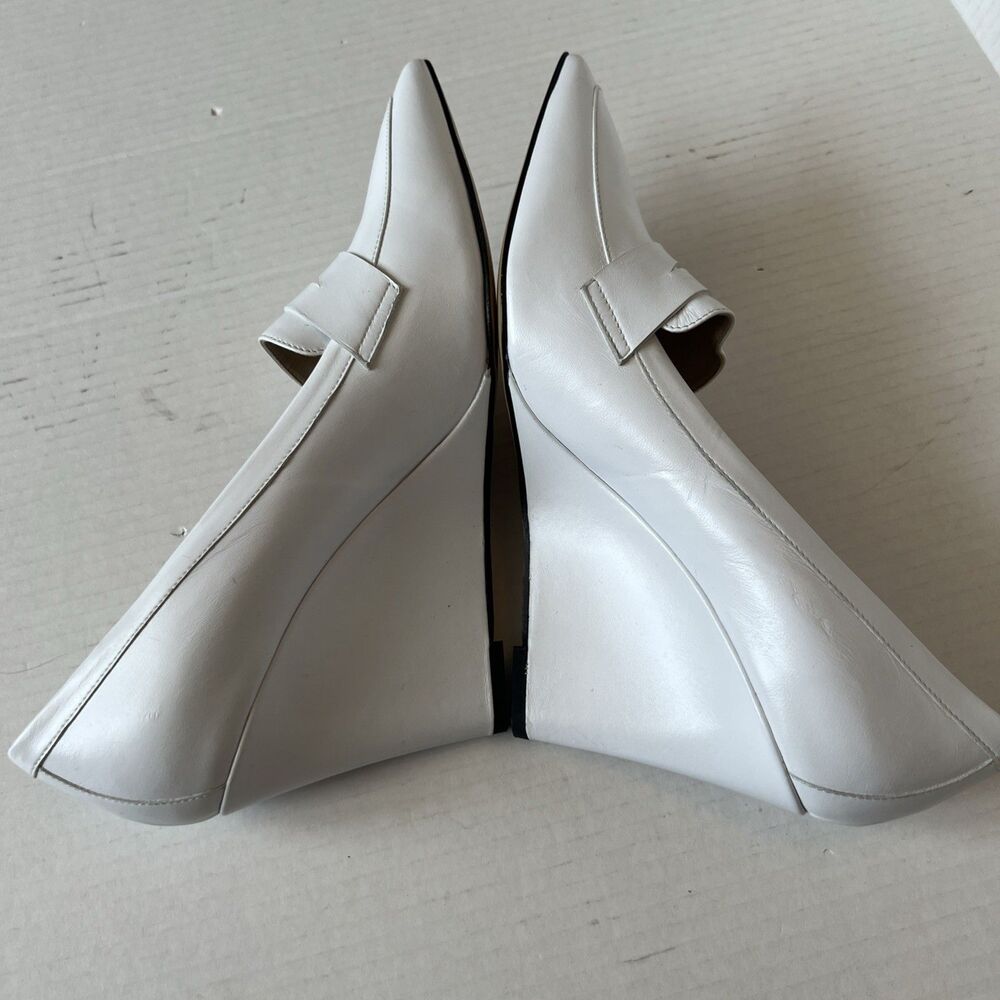 Theory Leather Wedge Sandals Pointed Cap Toe White 41 /9.5-10 Italy NWOB - Picture 3 of 8